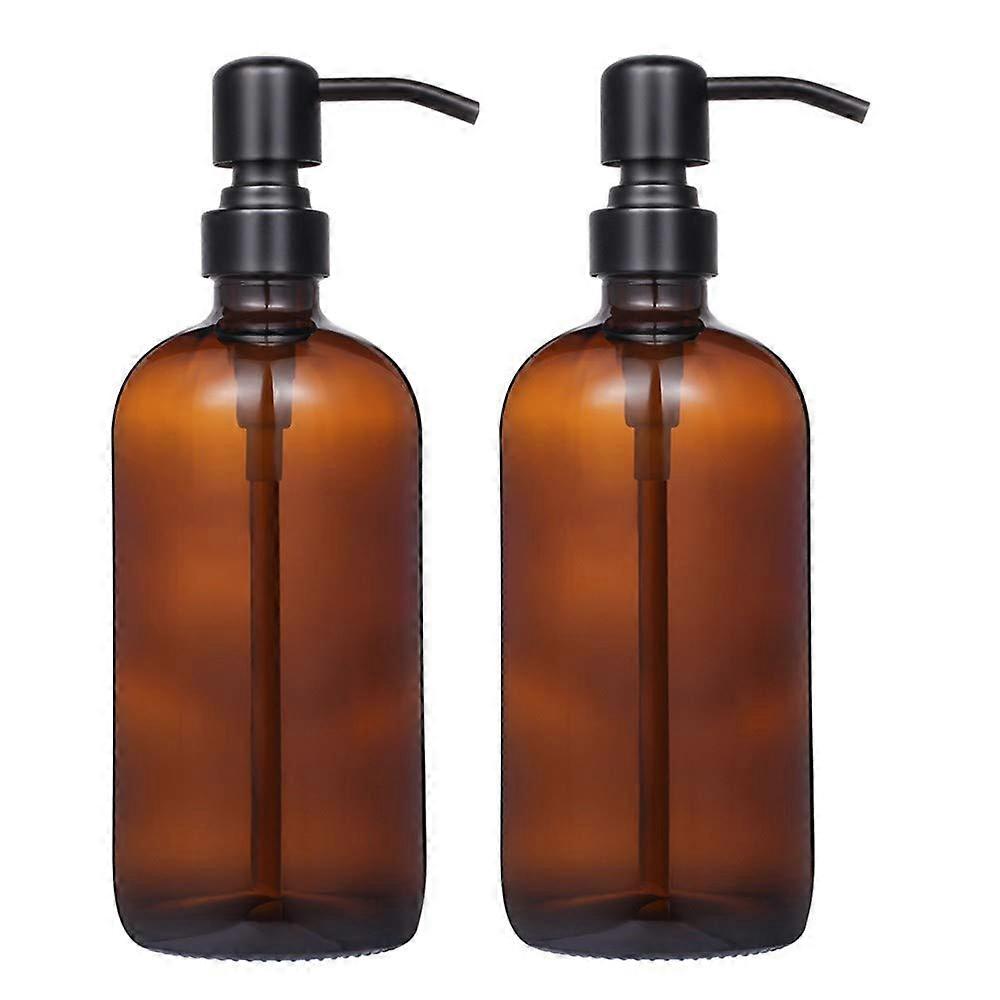 2 Pack Amber Glass Pint Jar Soap Dispenser with Matte Pump, 16oz Boston Round Bottles for Lotion, Soap, Essential Oils