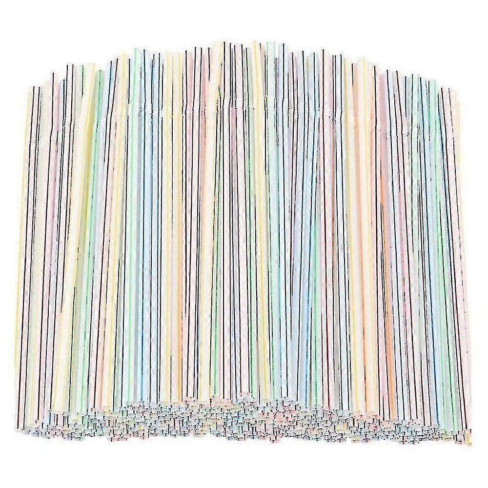 1000 Pcs Flexible Plastic Straws Striped Multi Colored Disposable Straw