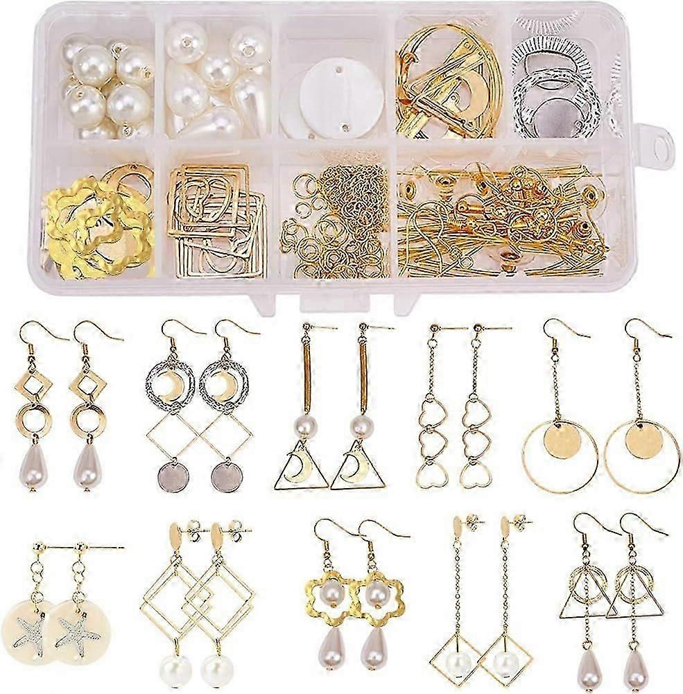 1 Box DIY 10 Pairs Geometric Hollow Earring Making Starter Kit Classic Round Square Heart Triangle Charm Connector Earring Stud Hooks Jewelry Making