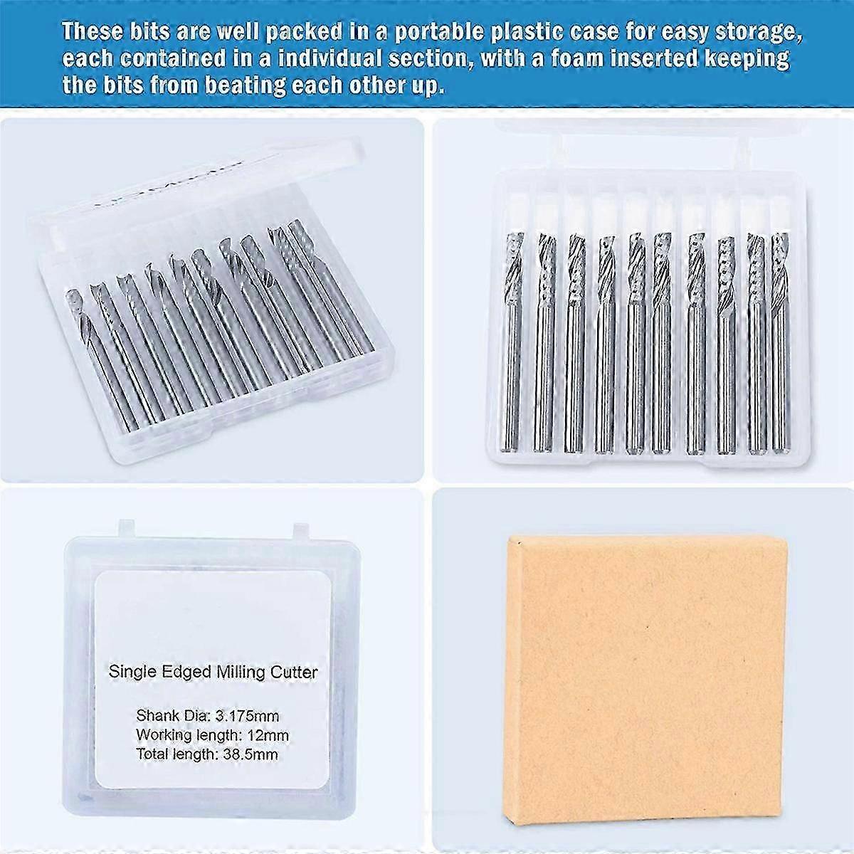 10 Pack CNC Router Bits 1/8 Inch Shank Spiral Upcut Router Bit Single Flute End Mill Set Milling Cut