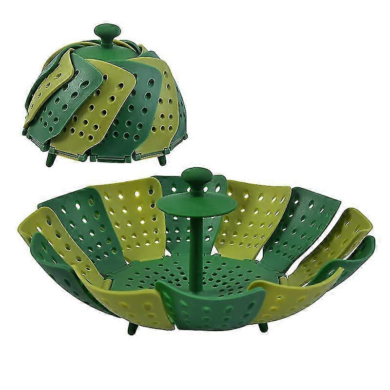 Retractable Lotus Folding Steamer (green), Multifunctional Vegetable Basket Fruit Pot