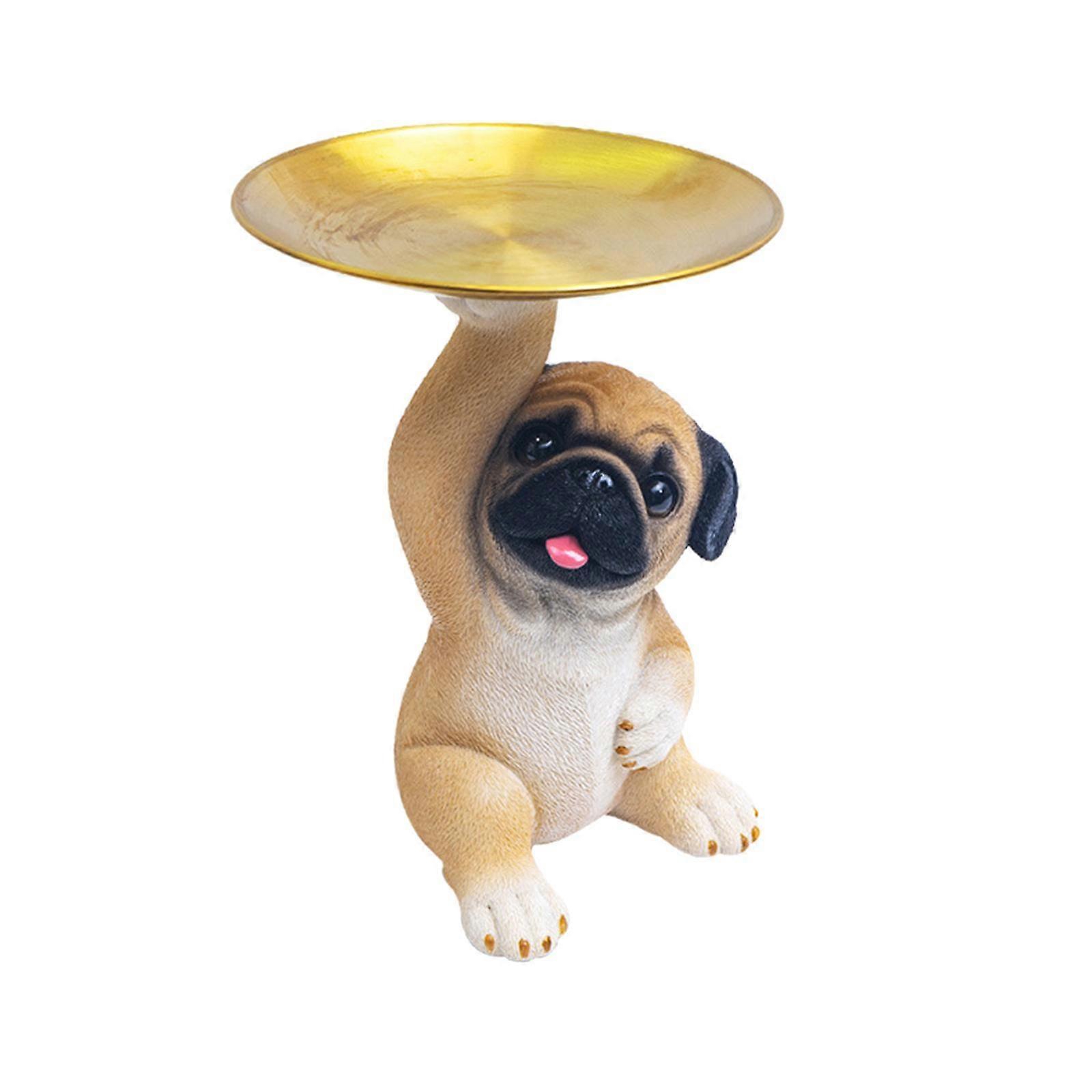 Pug Dog Statue Desktop Ornament Modern Creative Decorative Resin Candy Bowl