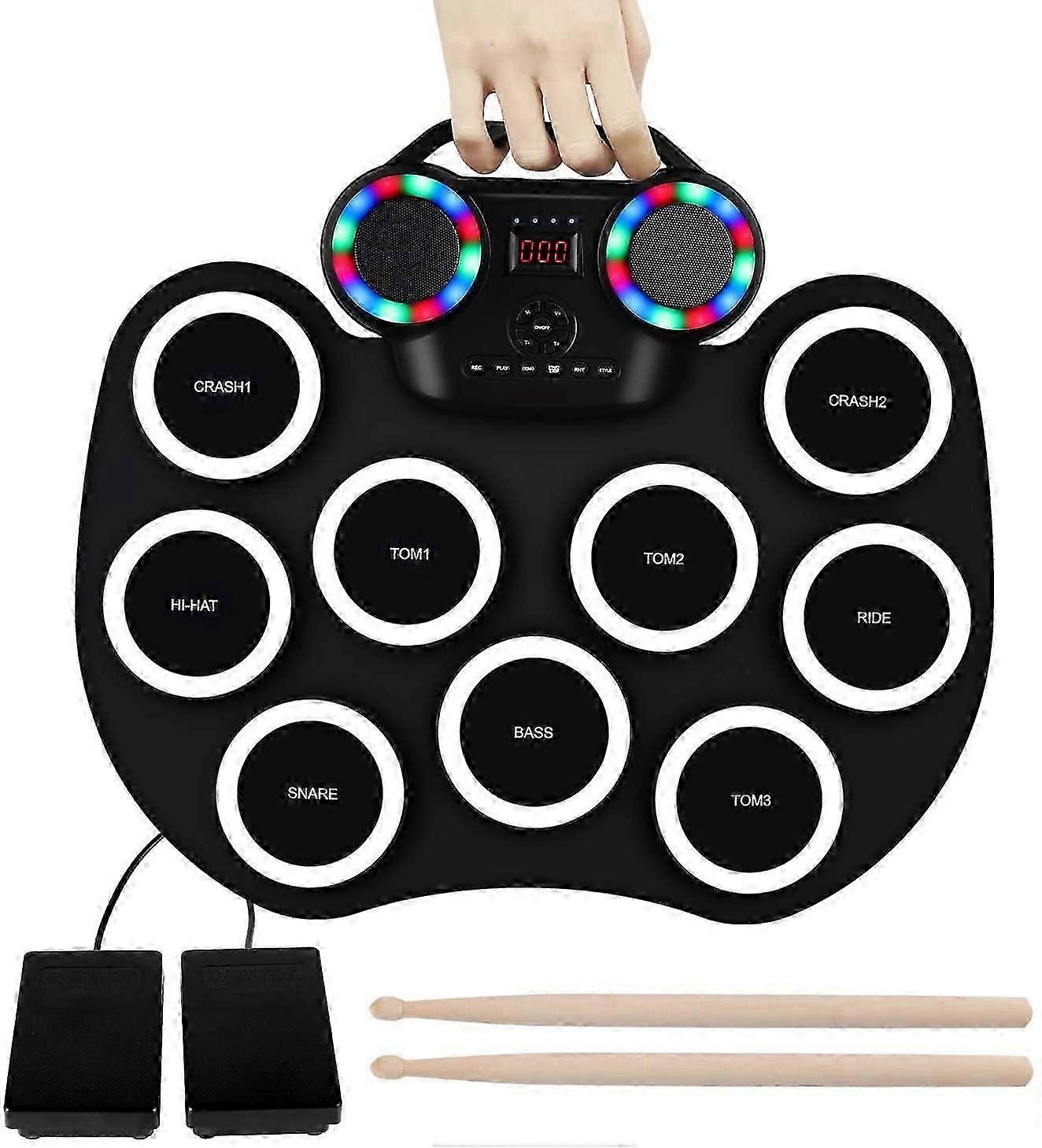 Portable Hand-Rolled Electronic Drum, Flashing Bluetooth Drum Set, Built-In Lithium Battery, With Sp