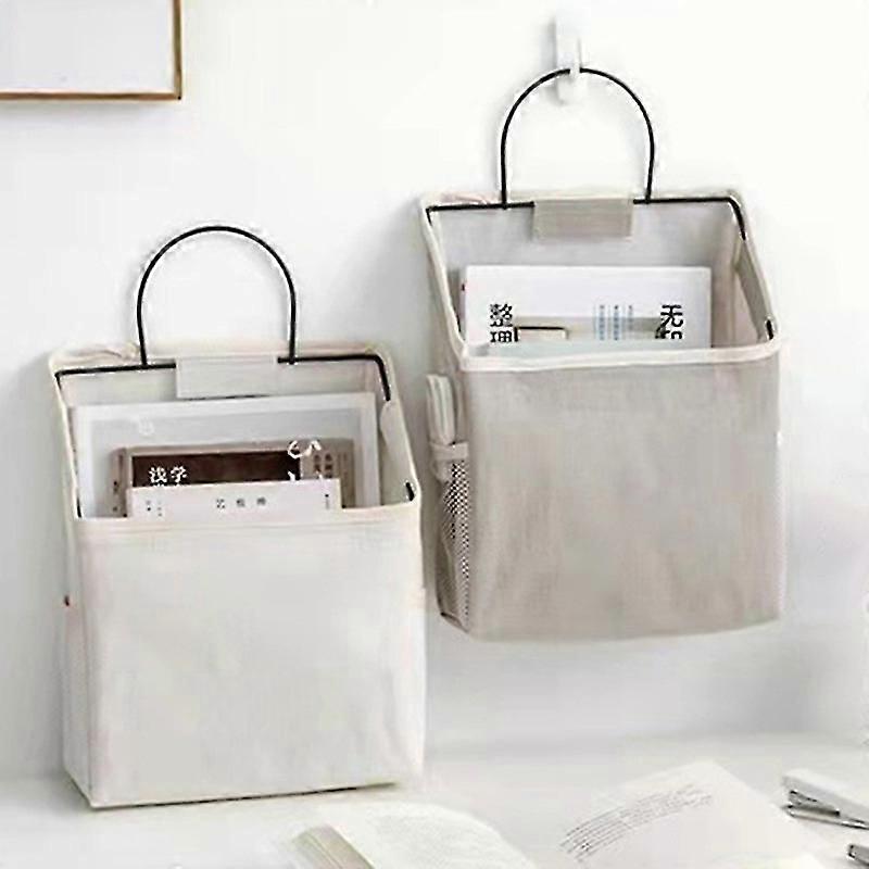 2pcsコットンリネンウォールマウント収納バッグウォールハンギングオーガナイザーブックマガジンホルダー