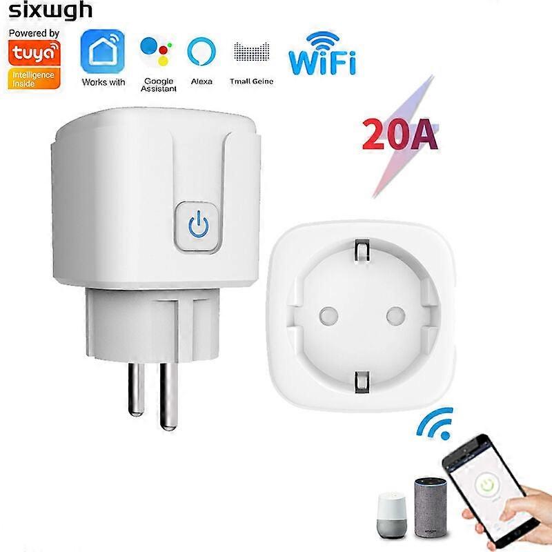 Tuya Wifi Smart Socket 20A with Power Measurement AI Voice Mobile Phone Remote Control European Socket