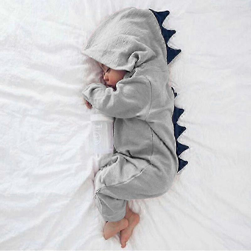 Nyfödda spädbarn pojkar flickor Dinosaur Hooded Romper Jumpsuit Pyjamas Nattkläder