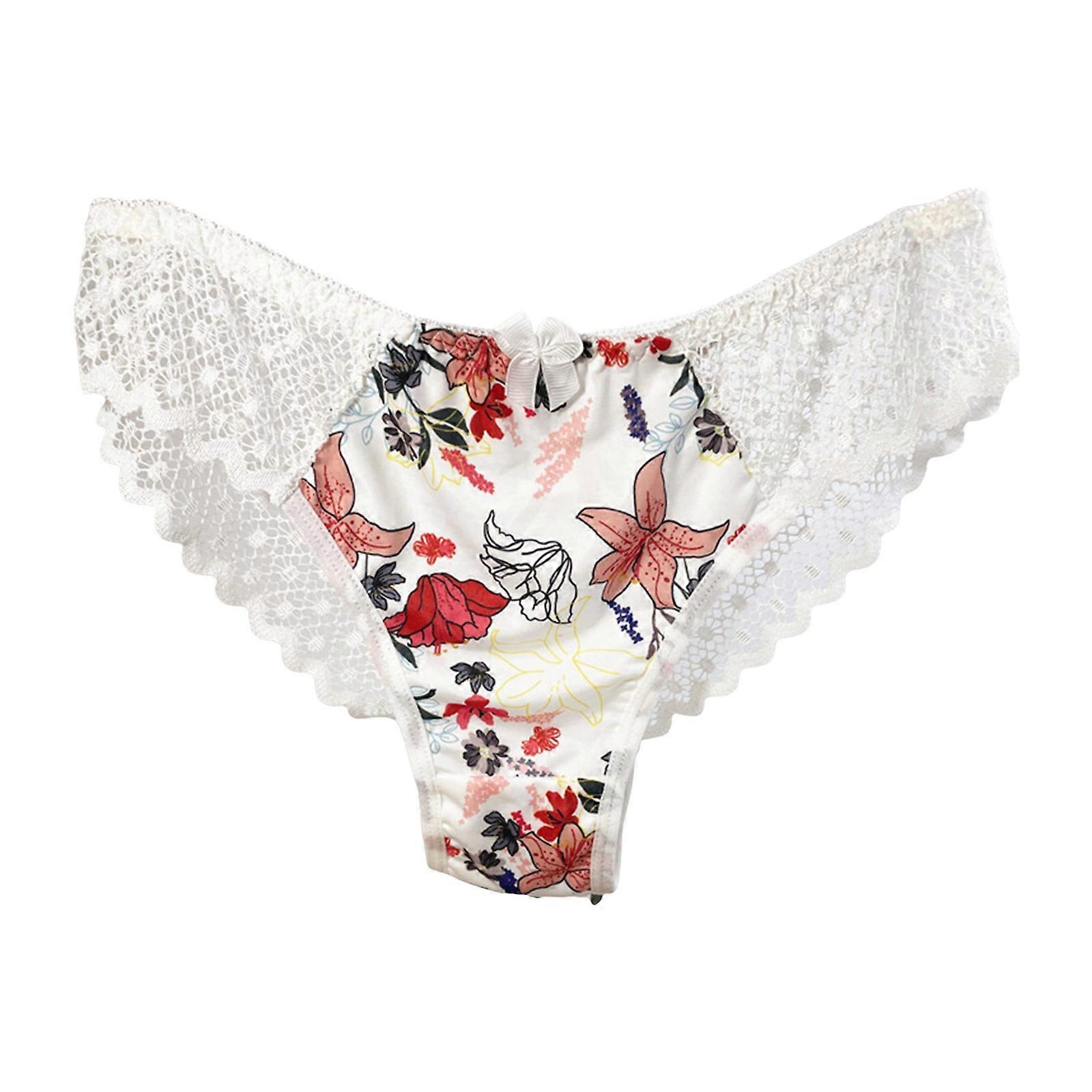 Blommiga tryck trosor för kvinnor erotiska urholkade sheer spets underkläder underkläder kvinnliga hipsters trosor stringtrosor intimates vit XL