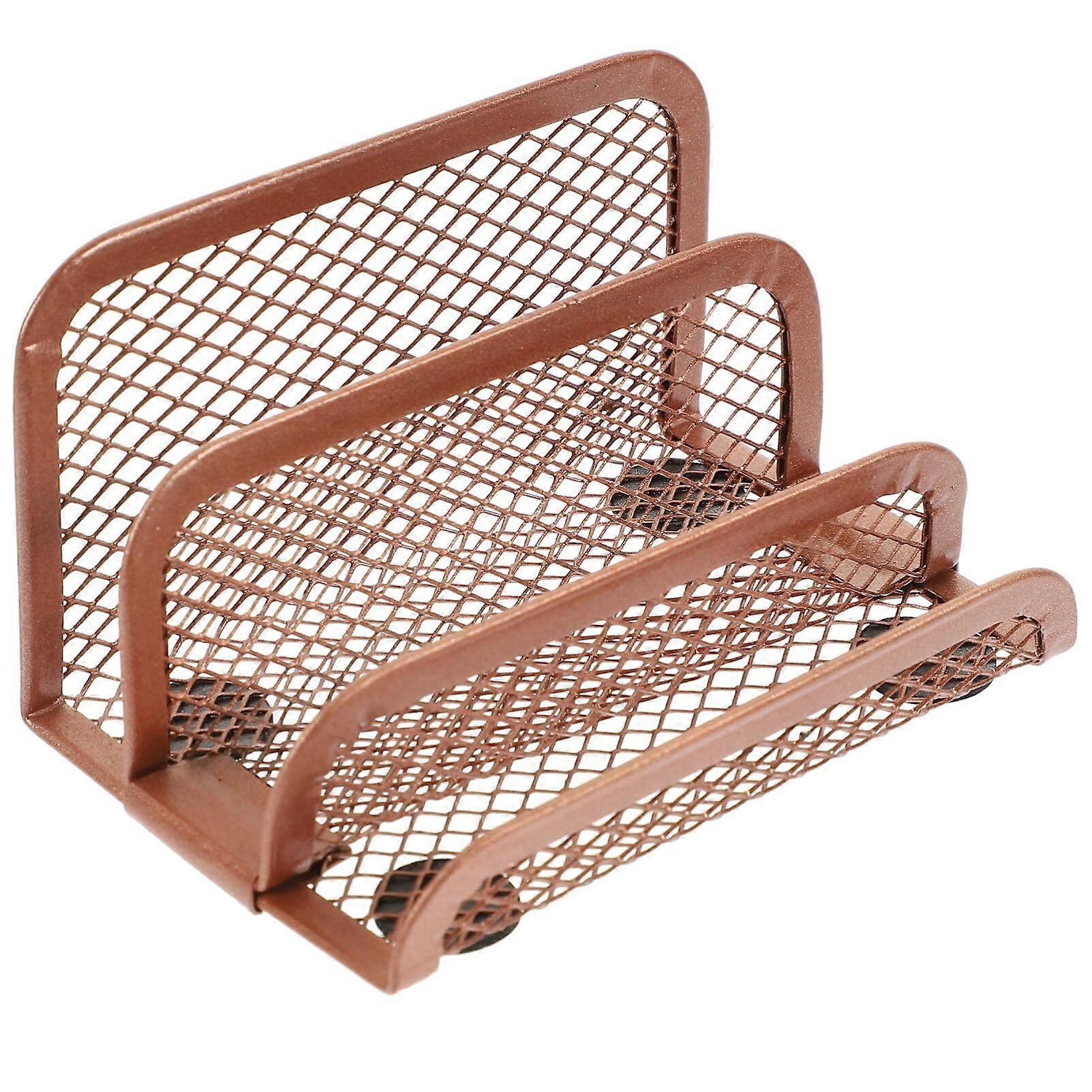 Rose Gold Metal Mesh Desk Mail Organizer with 3 Compartments, Stylish Office Storage Solution for Letters and Documents