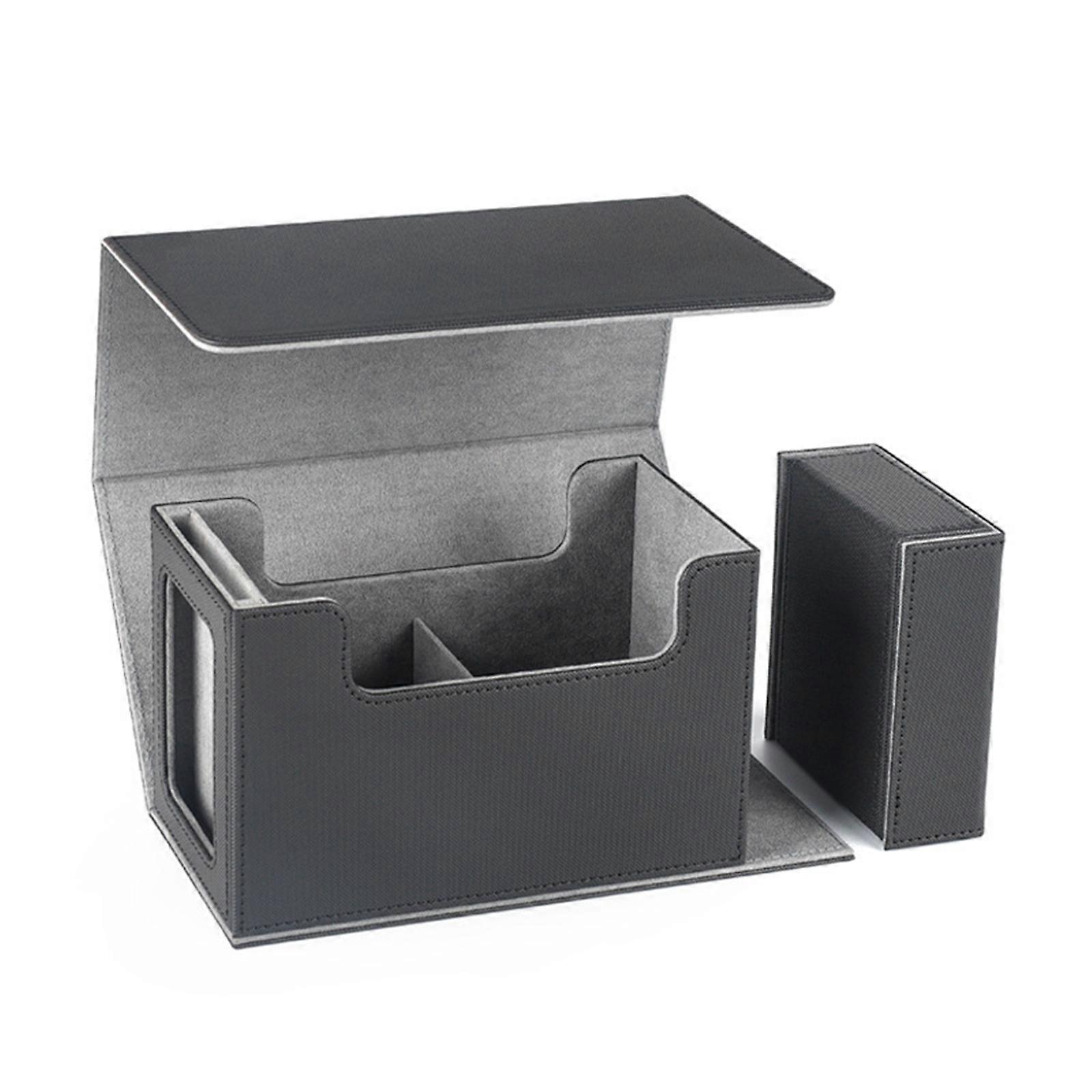 Trading Card Deck Box PU Leather Gathering Card Toy Container with Dice Tray Card Storage Case Game Card Collectors Black gray