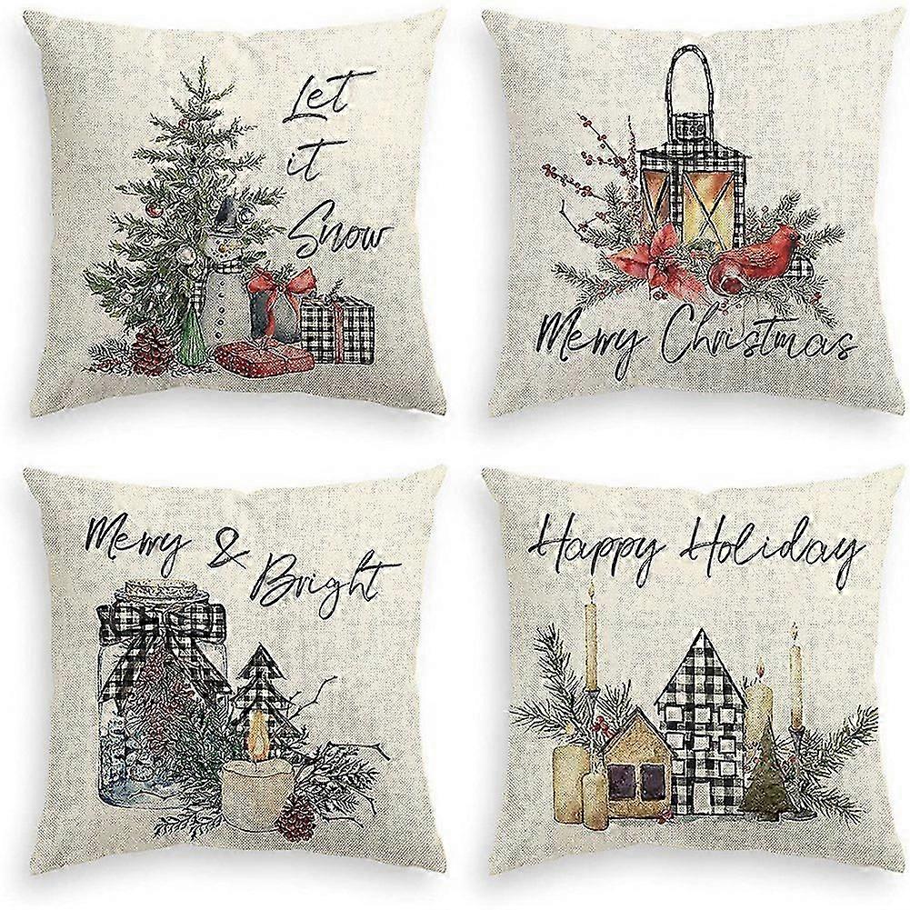 Christmas Throw Pillow Covers 18X18 Set of 4, Check Tree Cushion Case Decoration for Sofa Couch