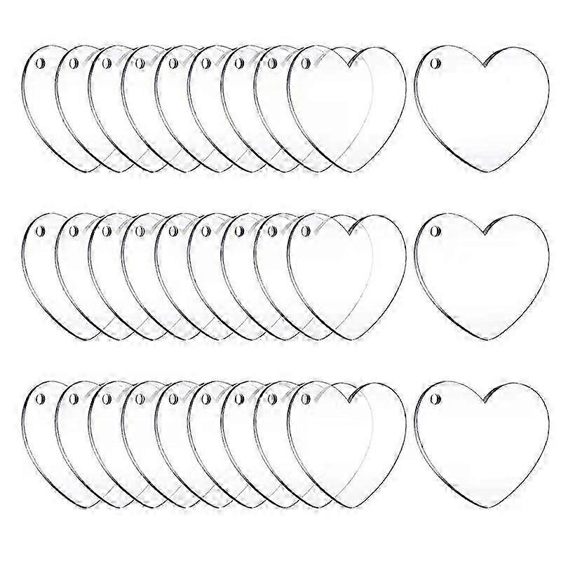 60-Piece Set of DIY Acrylic Heart Keychain Blanks with Holes for Customization