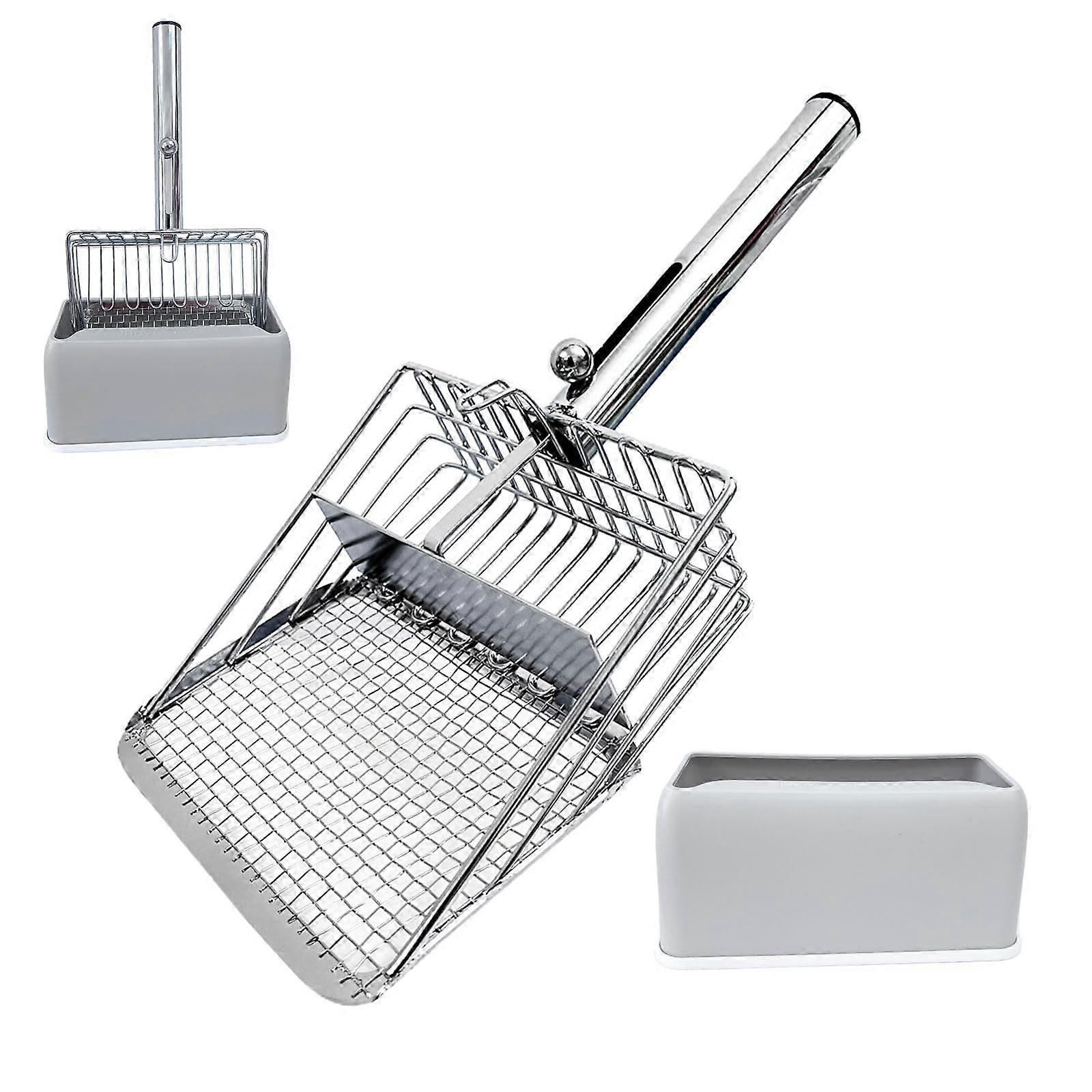 Cat Litter Scoop - Metal Scoop with Adjustable Sliding Baffle, Holder, and Speed Sifter for Cats and Dogs