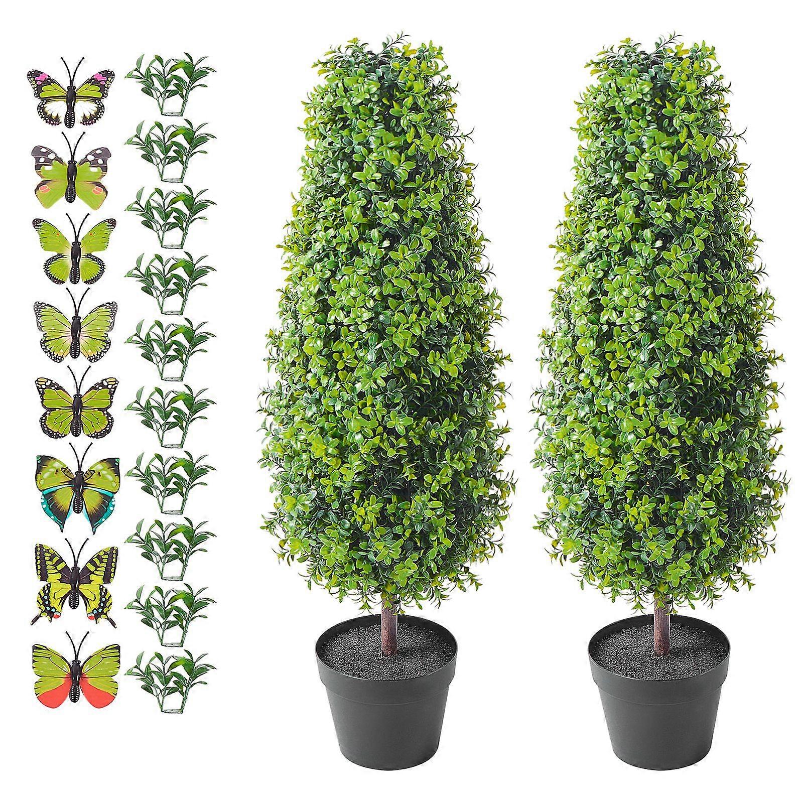 Τεχνητό δέντρο Boxwood Topiary, ύψος 36 ιντσών (2 τεμάχια), πράσινο ψεύτικο φυτό με επιπλέον φύλλα &; γλάστρα &; μικρή διακόσμηση, σετ πρασίνου με βαθμολογία UV