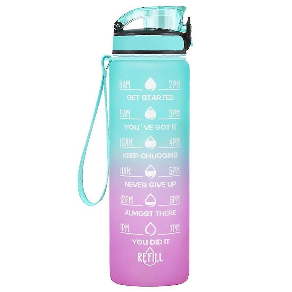 32 oz Reusable Sports Water Bottle with Timed Sip and Drinking Strips for Gym and Outdoors Motivational