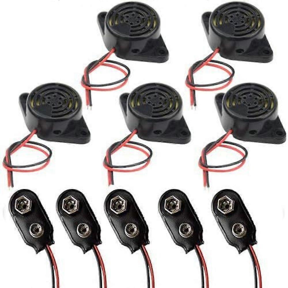 alarm buzzer DC 3-24V Continuous sound buzzer Flashing (5 pcs.) + 9V battery connector (5 pcs.)