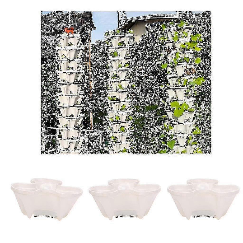 3x White Vertical 3 Tier Stackable Strawberry Tomato Planter Container Set
