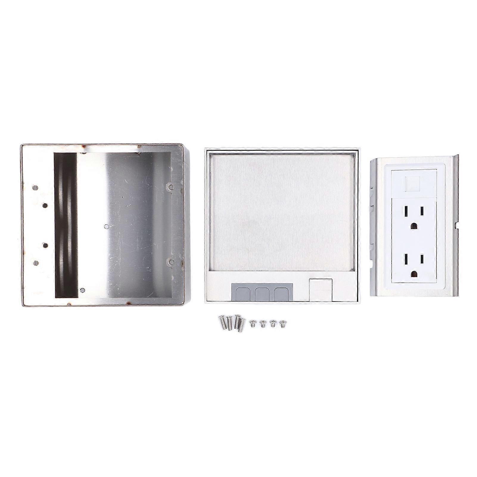 Recessed Outlet 2 X 15A 3 Prong Sockets 1 X Computer Hole Socket Stainless Steel PC Floor Receptacle Box