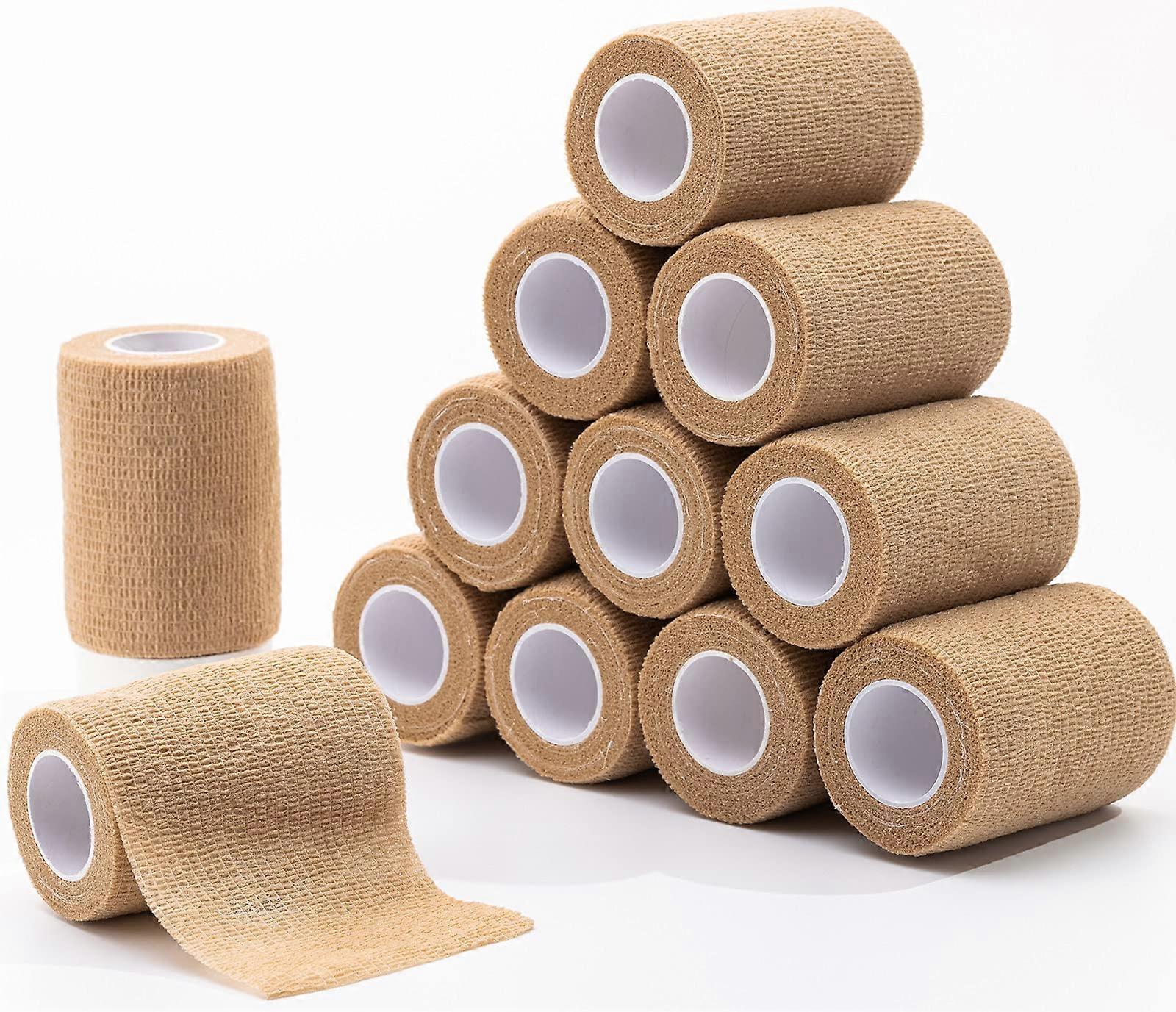 Cohesive Bandage Tape 12 Rolls, 4 Inch Self Adherent Wrap, Elastic Non-Woven Compression for Injury Support