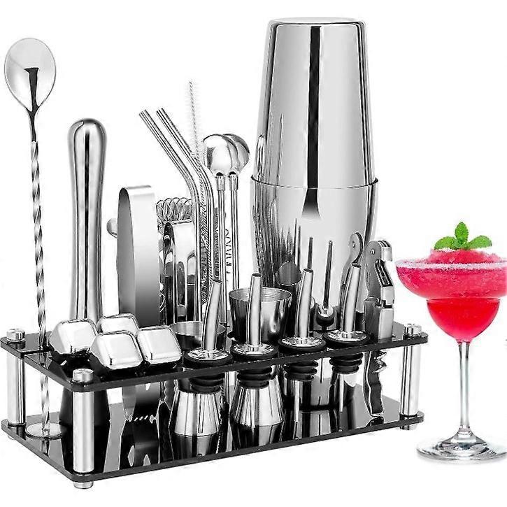 カクテルシェーカーセット、ボストンステンレススチールバーテンダーキット、アクリルスタンドとカクテルレシピ付き