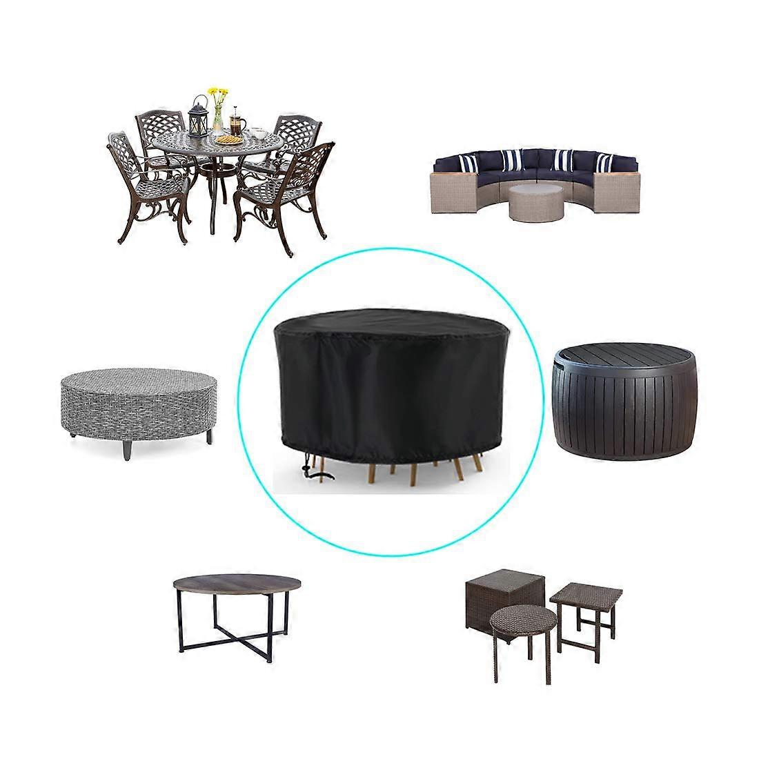 Garden Table Cover Large Patio Table Chairs Set Cover Waterproof Dustproof Rip Proof Anti-UV Round Outdoor Furniture Covers Black (188*84cm)