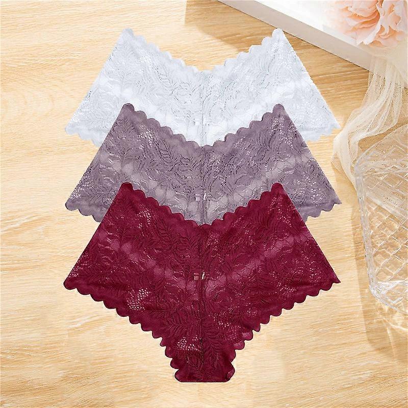 3Pcs Lace Boyshort Panties Women Low Rise Floral Underwear