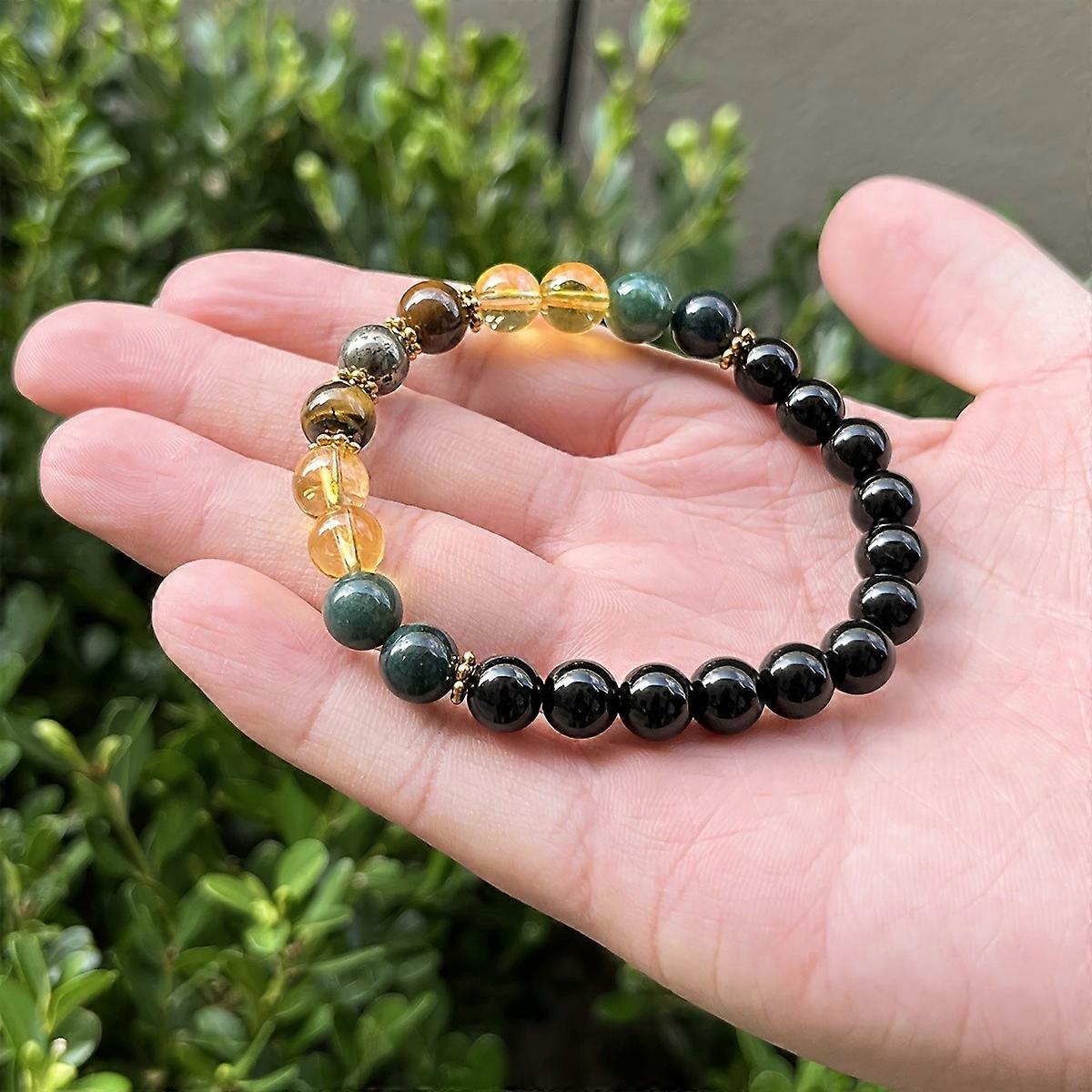 8mmブラックカラーナチュラルストーンクリスタルアゲート&タイガーアイ&パイライト手作りビーズブレスレット男性用
