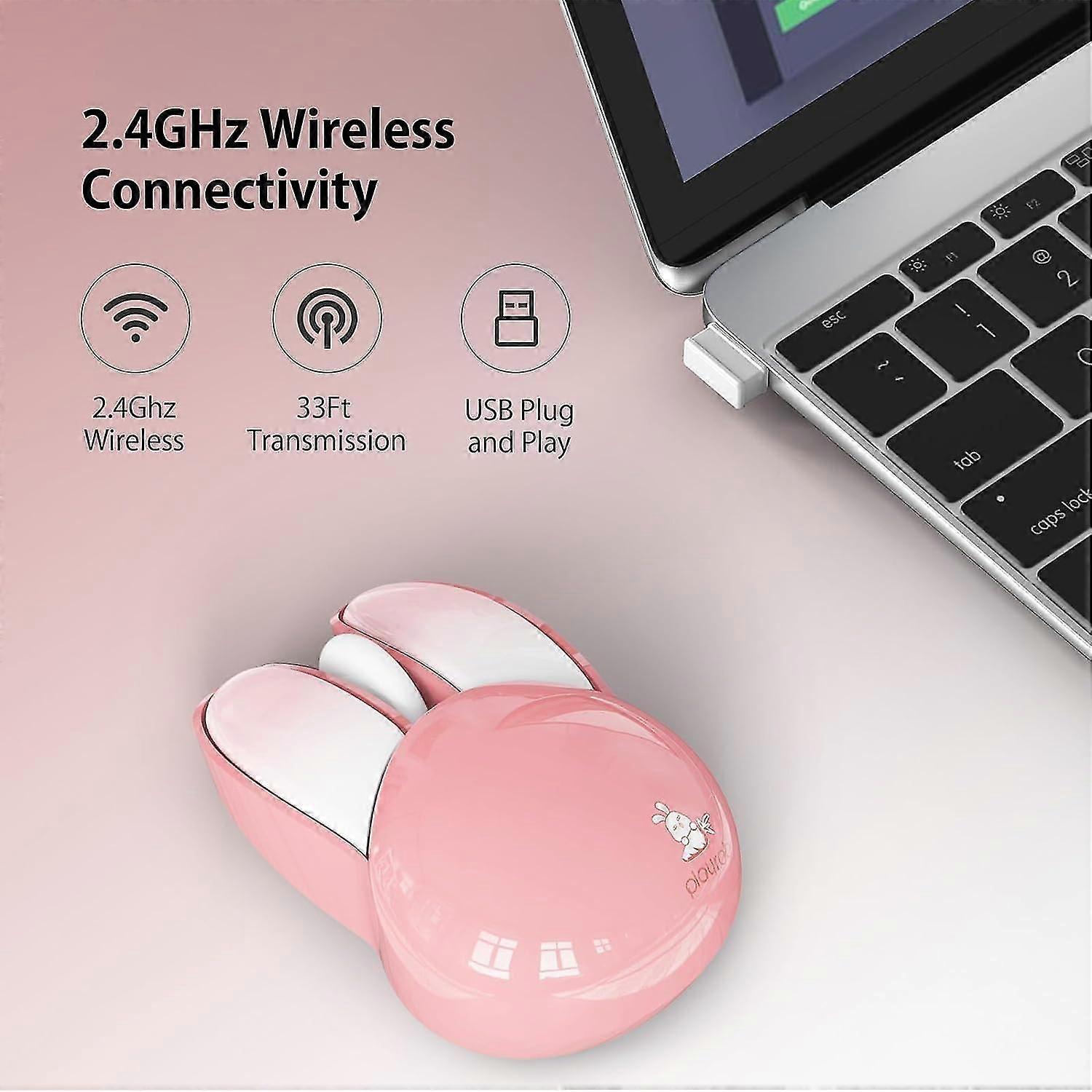 Wireless Compact Silent Mouse with Cute Rabbit Designs, 2.4GHz Plug and Play Wireless Opatical Mouse with USB Nano Receiver for Laptop/PC/Computer