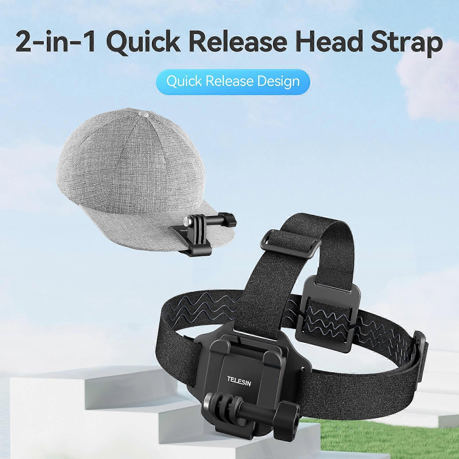 TELESIN QHM-001 2-in-1 Headband for Action Camera Adjustable Head Strap Quick Release Camera Hat Mount POV Perspective with 2 Adjustment Buckles Comp