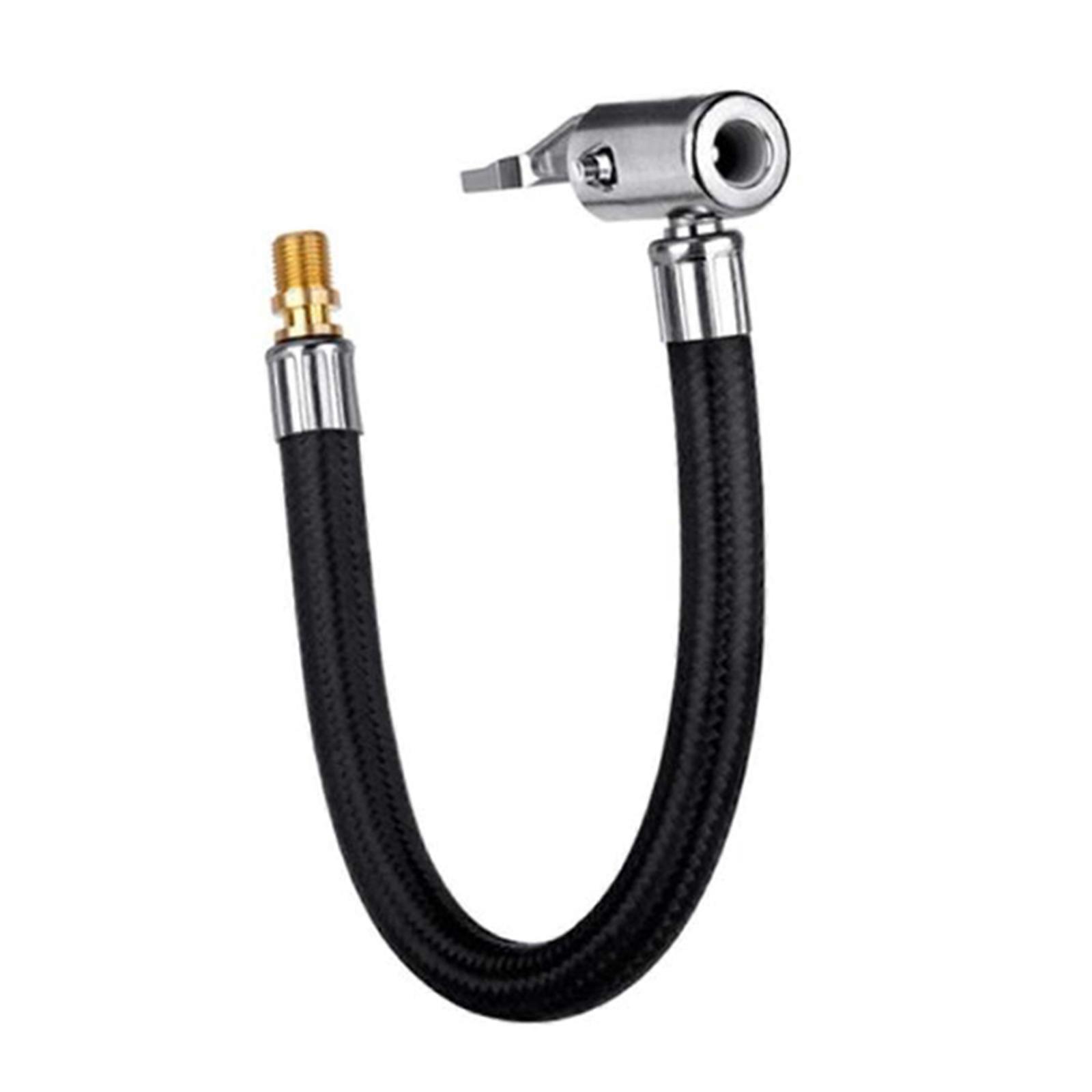 8'' Tire Inflator Hose Adapter, Clip Locking Air Chuck with Nylon WovenAir Hose, Converting Nut & Presta Valves Adapter