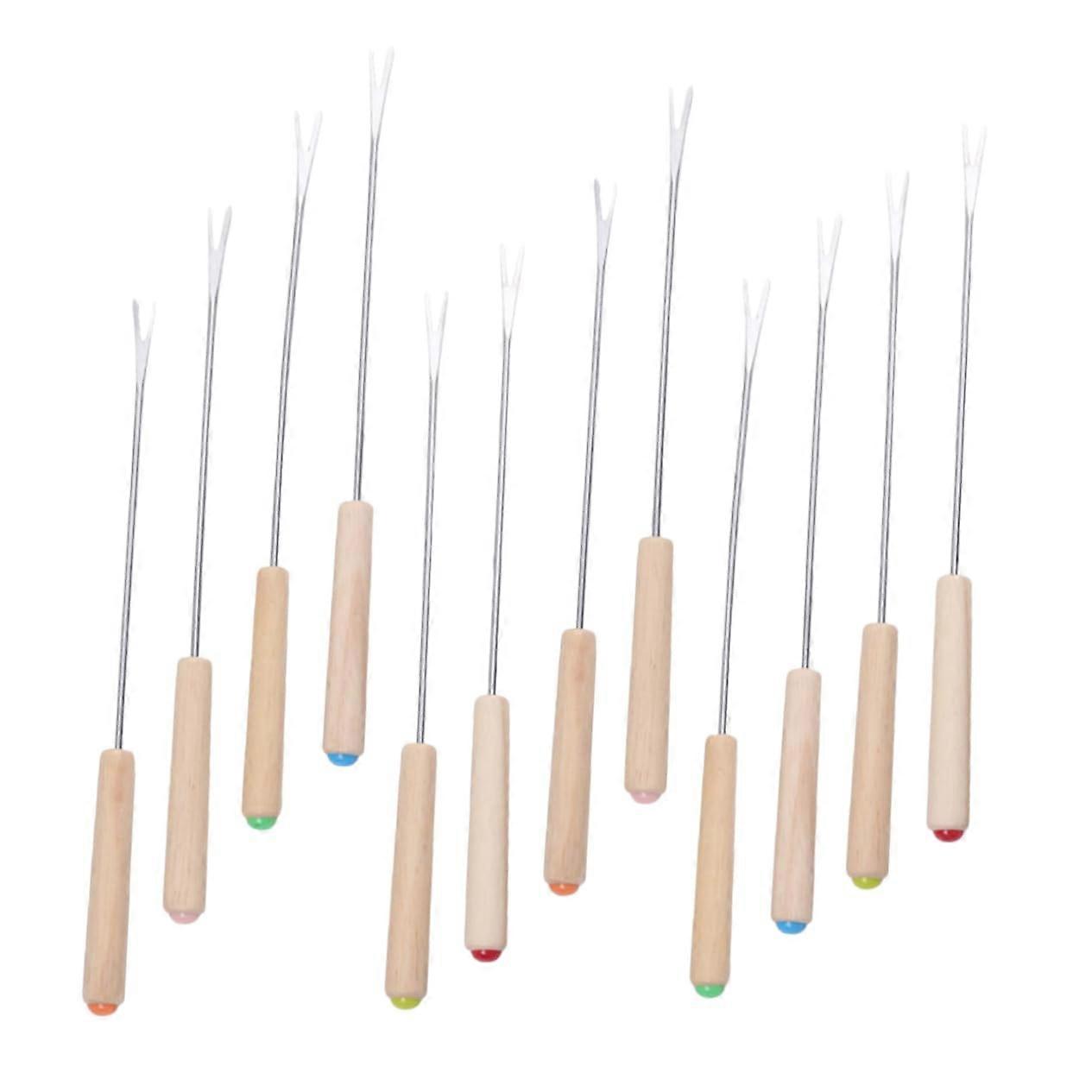 12 Fondue Forks Stainless Steel 9.43 Inch Color-Coded Cheese Skewers Durable Heat Resistant Utensils for Romantic Dinners
