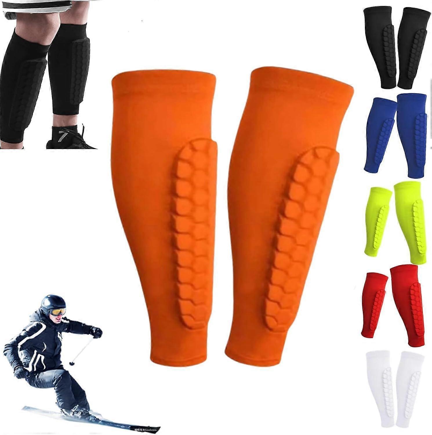 2 x Shin Pads, Shin Pads, Ski, Fits the Leg, Shin Pads Cover for Sports, Men's Shin Pads, Including Shin Pads, Football Inserts orange XL Ref: 9167
