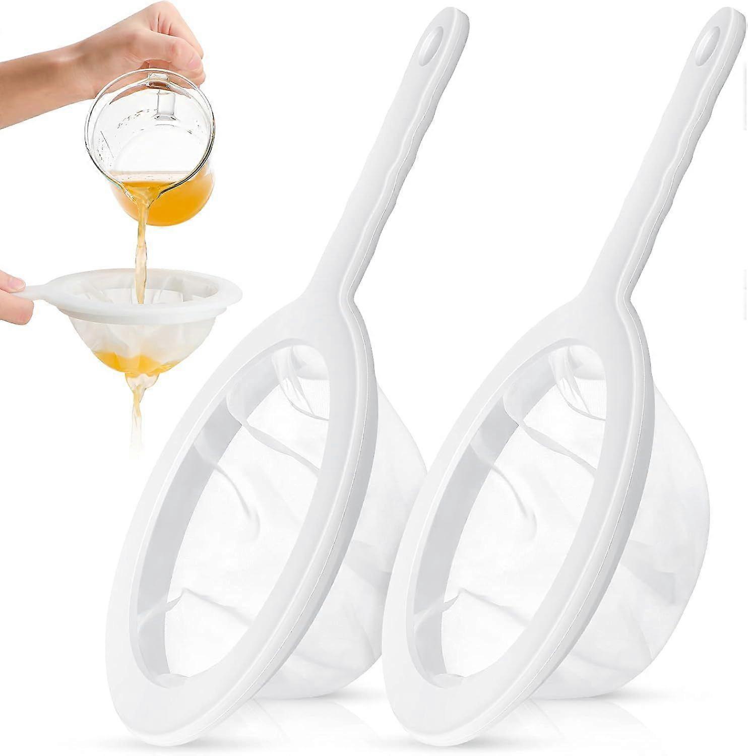 2 Pieces Ultra Fine Mesh Strainer Nylon Food Juice Strainer Yogurt Mesh Sieve Plastic Colander with Handle Mini Brine Shrimp Separation Net for Kitche