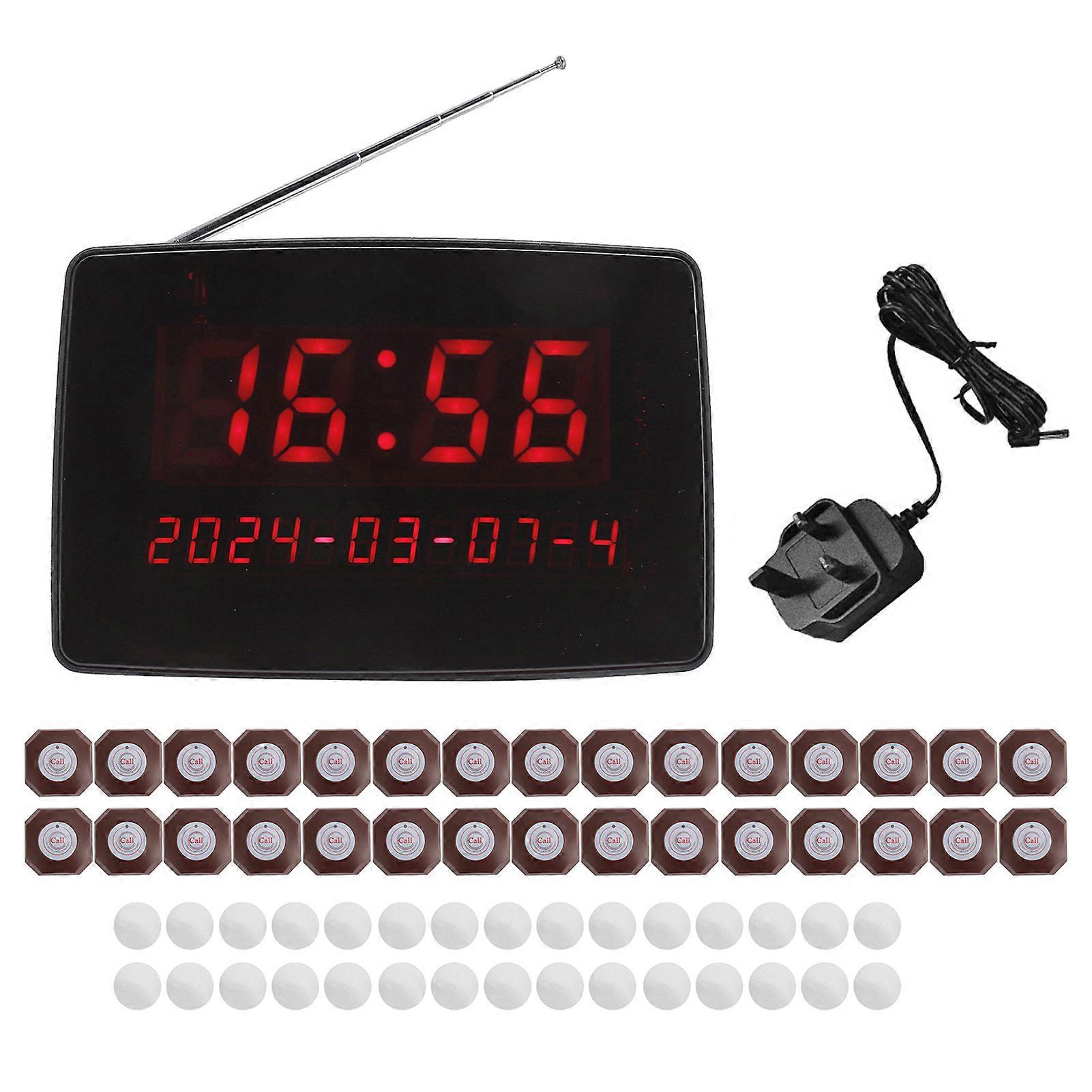 30pcs Table Bell Buttons Wireless Calling System with 1 Receiver 433.92MHz UK Plug for Restaurant Hotel Service