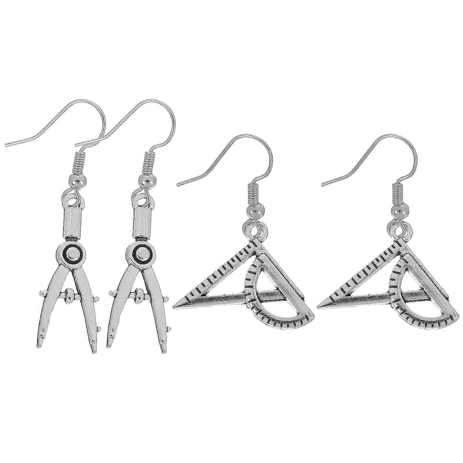Ruler Earring 2Pairs Silver Unique Earrings Featuring Eye-Catching Design for Decor