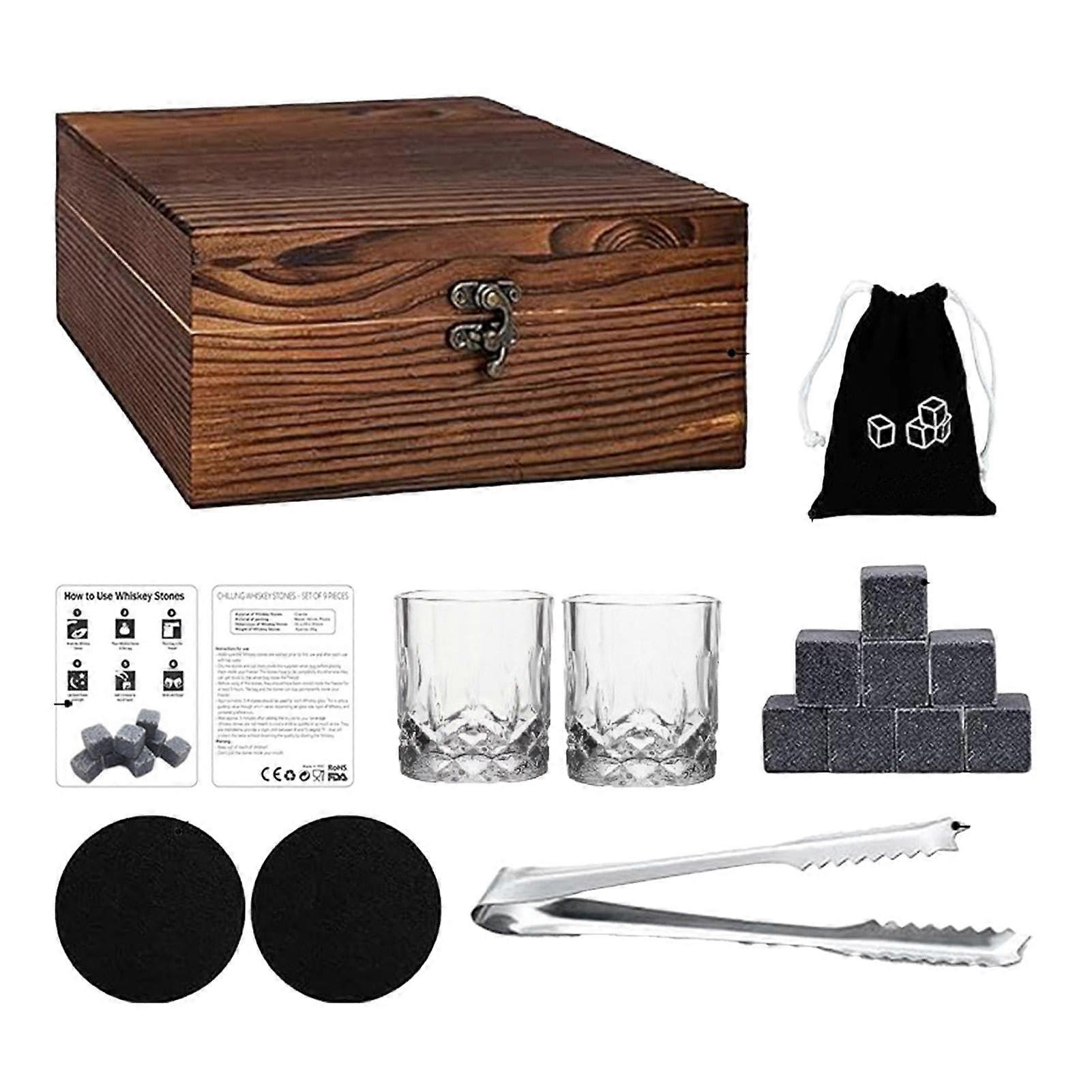 Gnrique Whiskey Glasses Set, Wooden Box Drinking Collection, Unique Glass Drinking Set