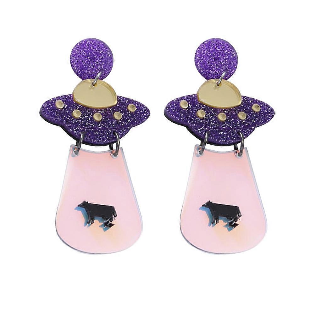 Dangling Earrings Ufo Shaped Purple Acrylic Exaggerated Style Outgoing Party Jewelry 1Pair
