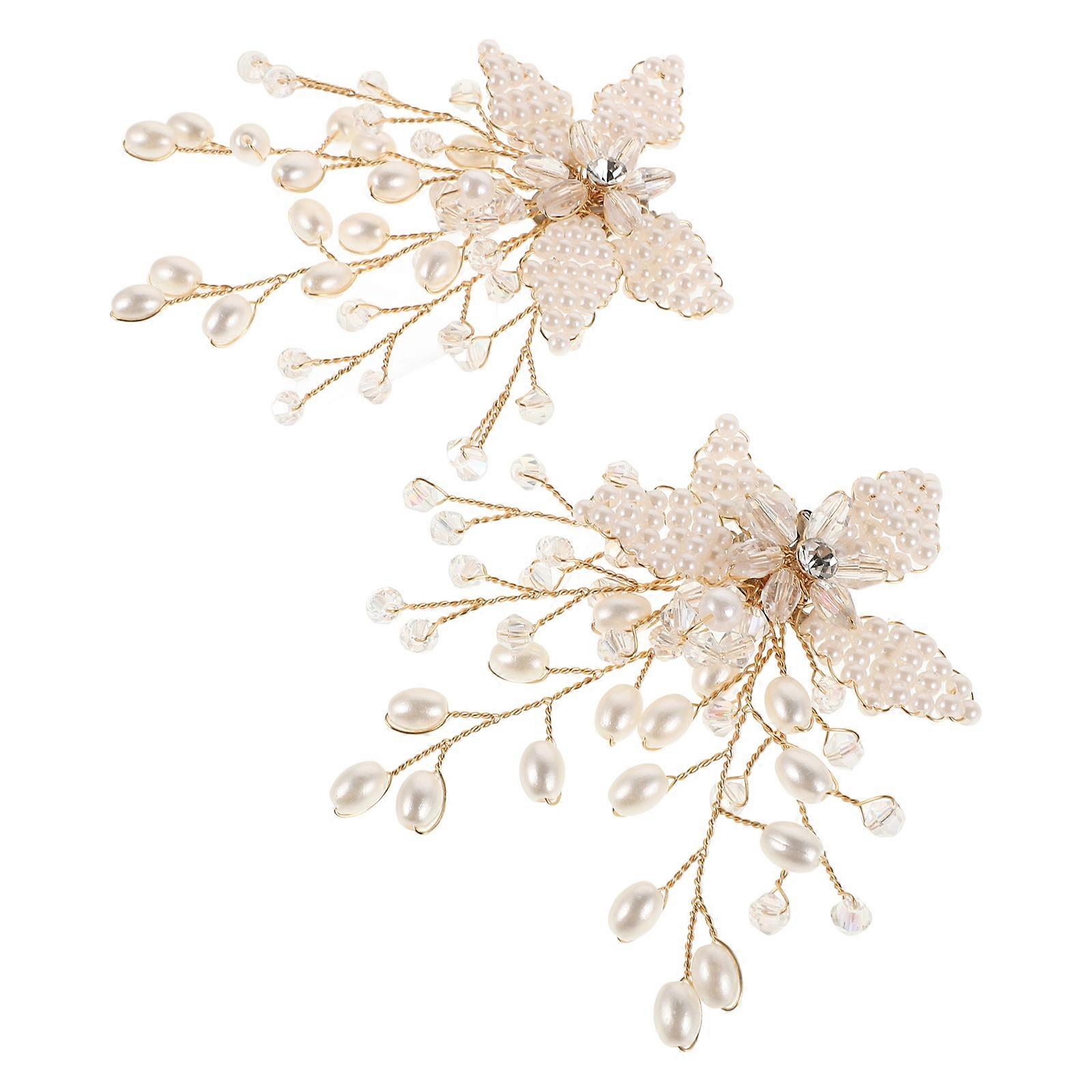 Delicate Shoe Decorations Pearl And Crystal Bows For Women High Heels Wedding 8.00X7.00X1.50CM 1Pair
