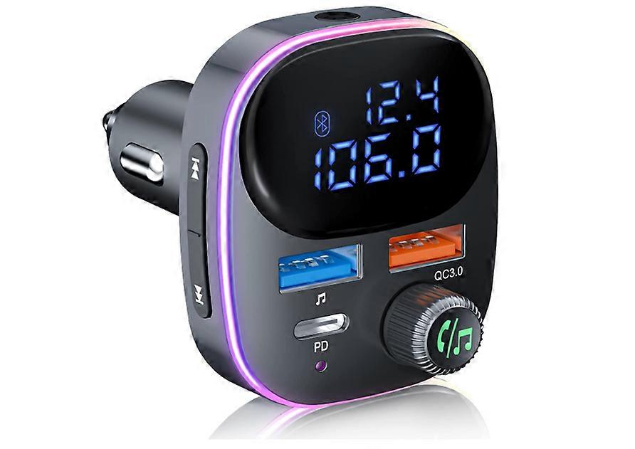 Newest Bluetooth V5.3 FM Transmitter, Bluetooth Car Transmitter Car Radio Transmitter Hands Free Car Kit MP3 Player QC3.0 PD3.0 Car Charger with LED D