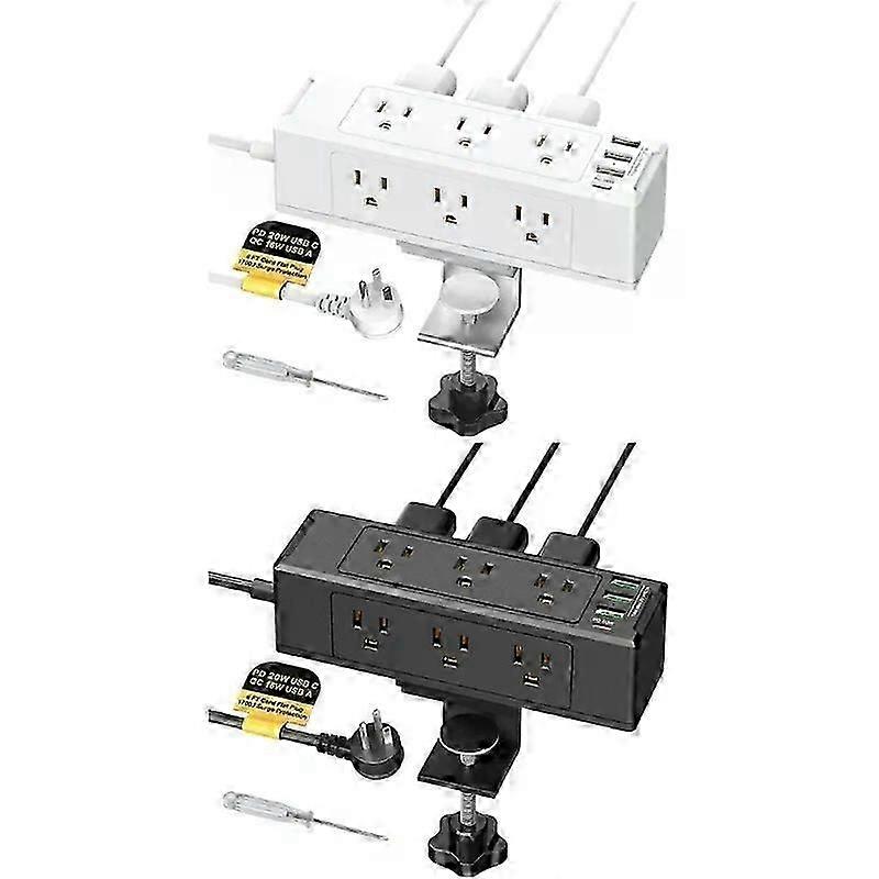 Desk Clamps Power Strips with USB C 6 Outlet Desktop Mount Power Stations Removable Clamps Socket Fit For Home Office Hotel