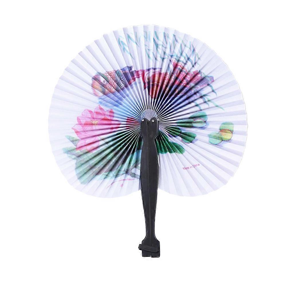 Handheld Paper Fan Foldable Kids Multi-Colored Round Traditional Chinese Style For Party 6Pcs