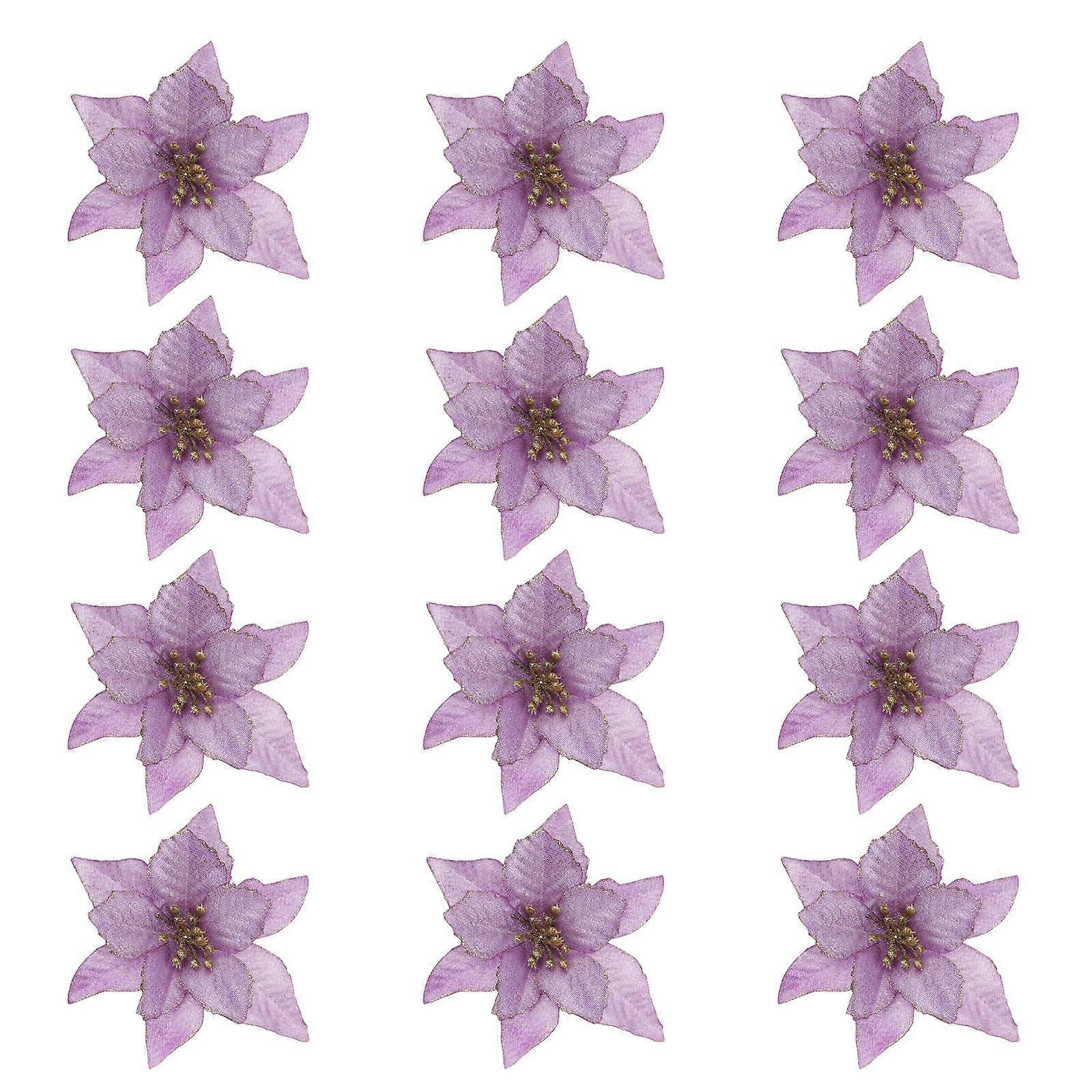 Christmas Celebration Simulation Flower Decoration Purple Plastic Decorative Ornaments 12Pcs