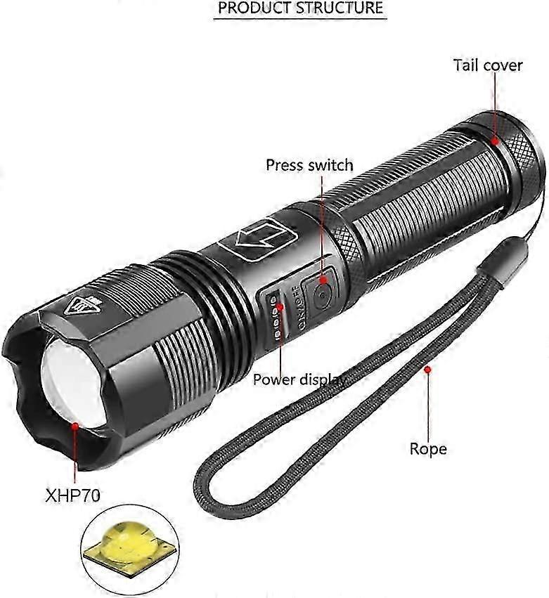 Ultra powerful LED flashlight, rechargeable flashlight waterproof flashlight