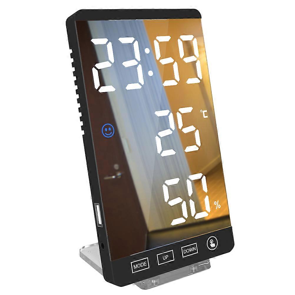 Display Digital Alarm Clock Desktop Clock with White Font Temperature Humidity Display USB Charging 1 Set