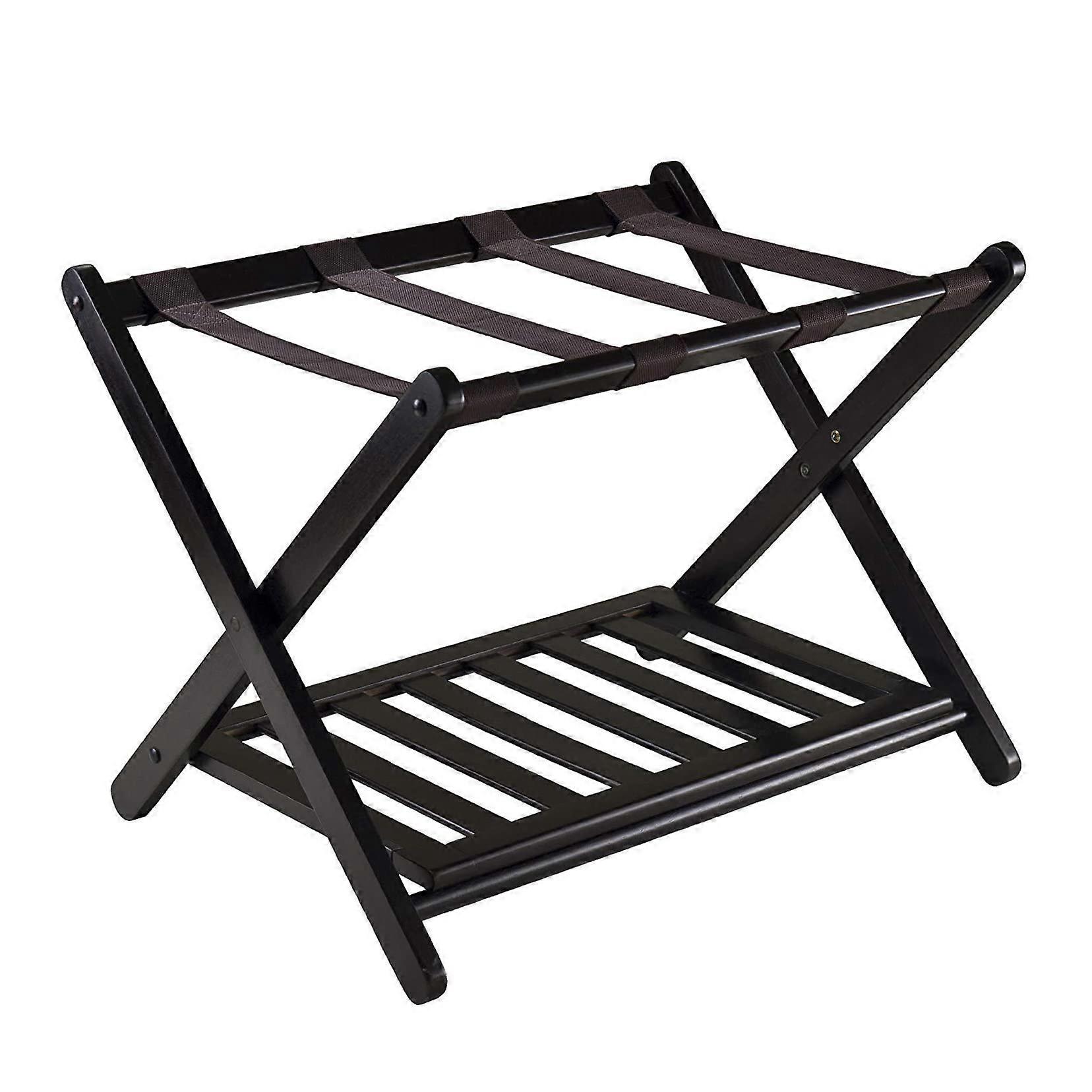 Black Folding Luggage Rack with Shoe Rack, Extra Wide Design for Guest Rooms and Hotels, Easy Assembly, Durable and Stylish
