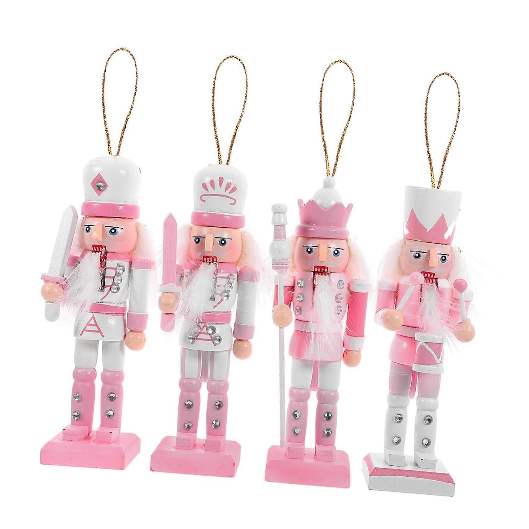 Nutcracker Figurines Set of 4 in Pink for Nostalgic Christmas Table Decor High-Quality Holiday Ornaments for Home and Office