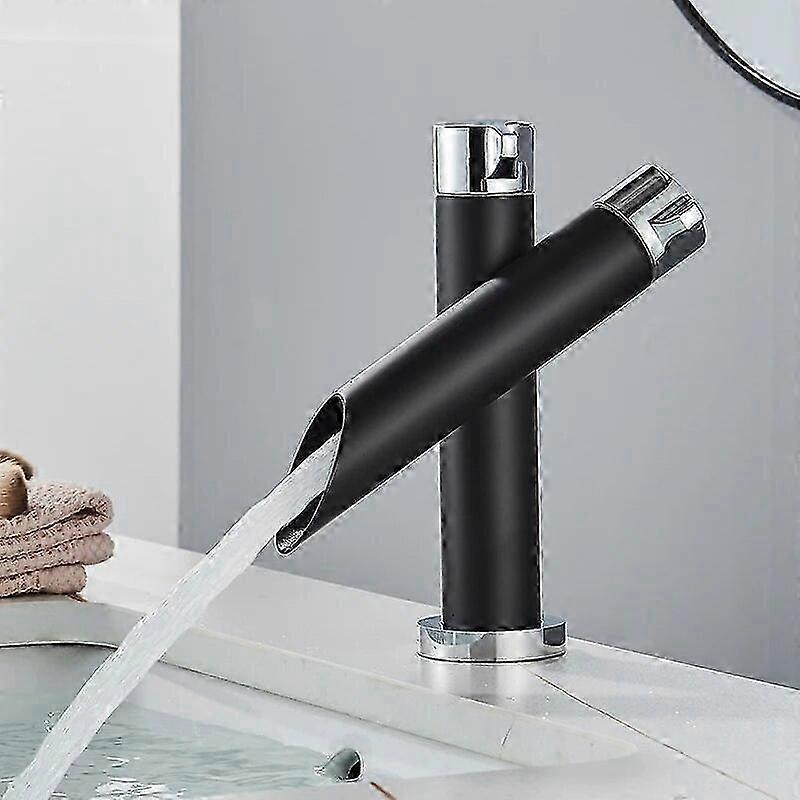 Deck Mount Black Chrome Style Basin Faucet Waterfall Spout Hot Cold Sink Mixer Tap
