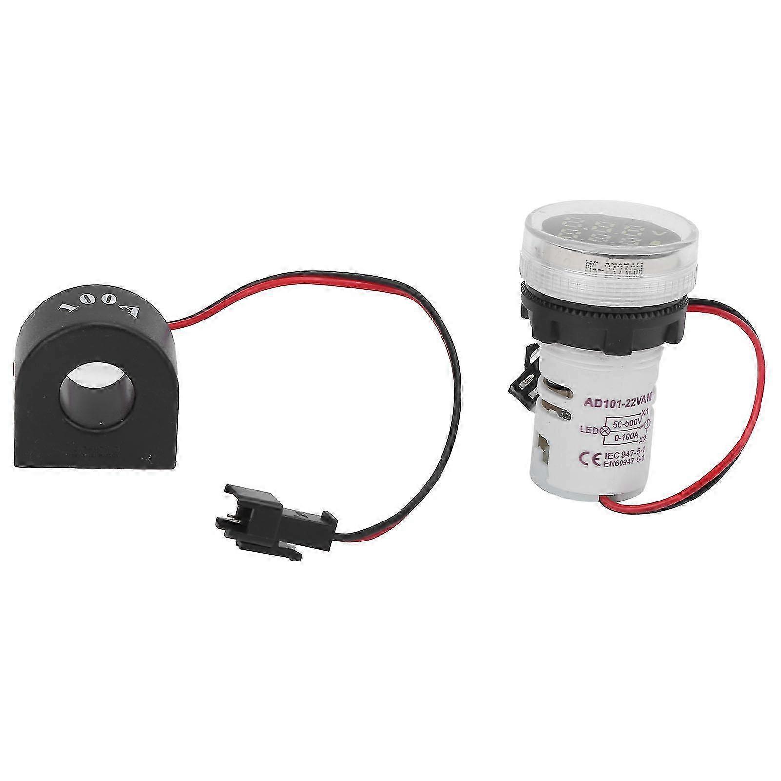 Dual Display Voltage Current Indicator Light AC 50-500V 0-100A White