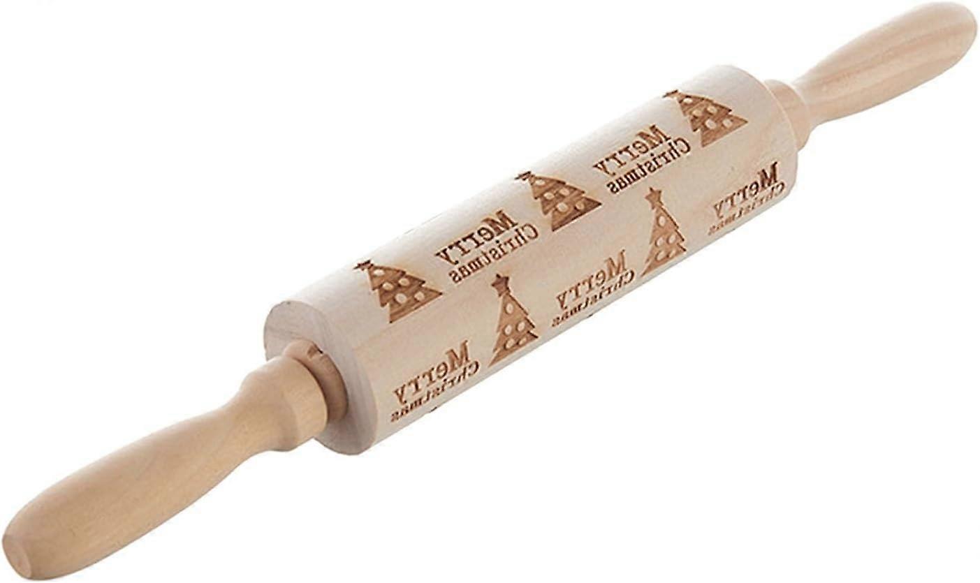 Christmas Rolling Pin with Patterns, Embossed, Embossing Rolling Pin with Engraved Christmas Themed Symbols (C,35 cm)