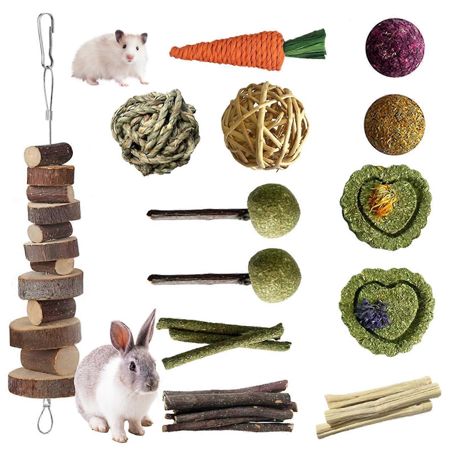 Rabbit Toy, Pack of 22 Timothy Hay Sticks, Chew Toy for Rabbits, Guinea Pigs, Hamsters