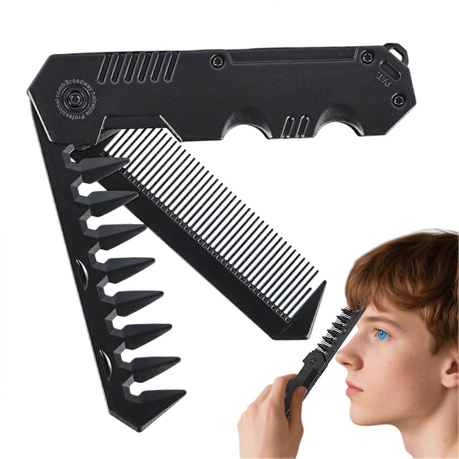 Foldable Comb for Men - 2 in 1 Pocket Hair Comb and Clipper, Mini Grooming Tool for Beards, Black Design